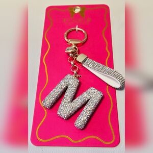 NEW Sparkling Silver Bag Charm with Rhinestones AndGold Accents 5" Letter M